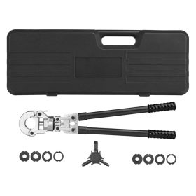   Csőcsatlakozó prés készlet pex csatlakozókhoz, cserélhető fejekkel, csőkalibráló szerszámmal