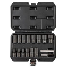   Dugókulcskészlet sérült fejű csavarokhoz, 1/2”, 8, 10, 11, 12, 13, 14, 15, 16, 17, 19, 21, 22, 24, 27mm, 16db