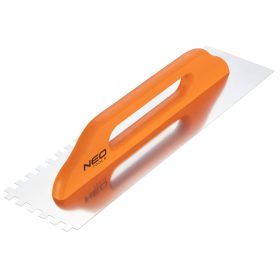   Acél simító, fogazott, rozsdamentes, 480x128mm, 10x10x10mm, fa markolat