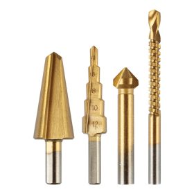   Speciális fúrókészlet, maró, süllyesztő, lépcsős, kúpos, HSS-Titán, 4db