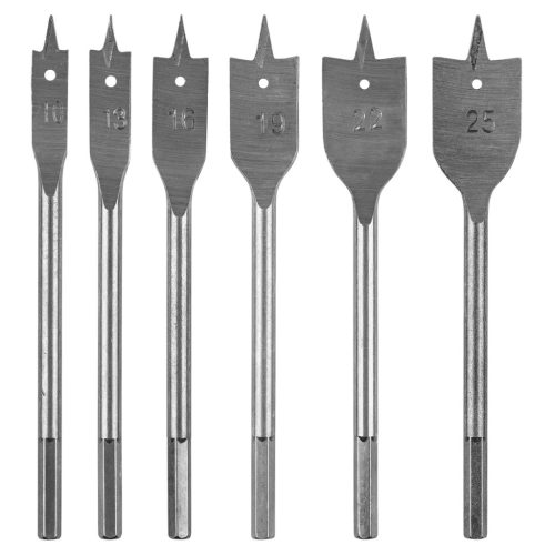 Lapos marófúró készlet, 1/4" hatszög szár, 10,13,16,19,22,25mm