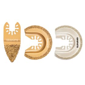   Multigép, rezgőgép lap készlet HCS, volfram/gyémánt, félköríves vágó, hegyes csiszoló, kerámiához, 3db 