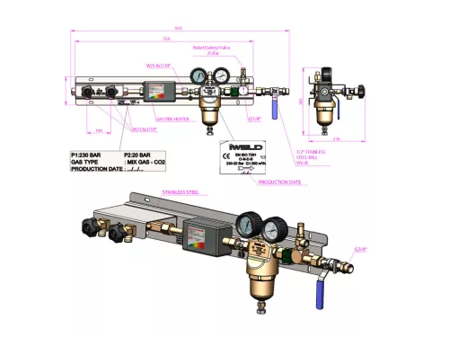 IWELD Lefejtő állomás inert gázokhoz (20bar) gázmelegítővel