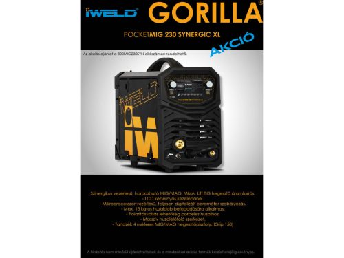 IWELD GORILLA POCKETMIG 230 Synergic XL hegesztő inverter