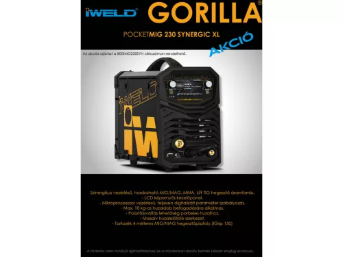IWELD GORILLA POCKETMIG 230 Synergic XL hegesztő inverter
