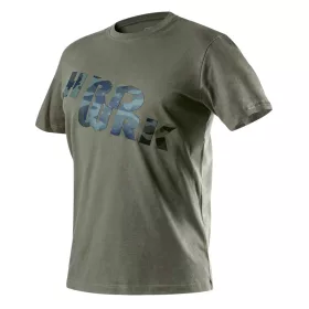   Munkavédelmi póló, CAMO, feliratos, olíva, 100% pamut, 180g/m2, S