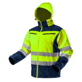   Láthatósági softshell munkavédelmi kabát, kapucnival, sárga, S