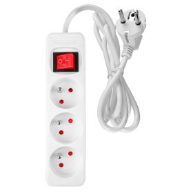   Hálózati elosztó, kapcsolós, 3 aljzat, 3m, 3x1.5mm2 kábel, fehér