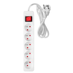   Hálózati elosztó, kapcsolós, 5 aljzat, 3m, 3x1.5mm2 kábel, fehér