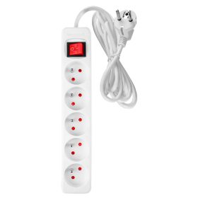   Hálózati elosztó, kapcsolós, 5 aljzat, 5m, 3x1.5mm2 kábel, fehér