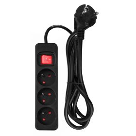   Hálózati elosztó, kapcsolós, 3 aljzat, 1.5m, 3x1.5mm2 kábel, fekete