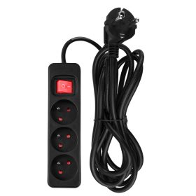   Hálózati elosztó, kapcsolós, 3 aljzat, 3m, 3x1.5mm2 kábel, fekete