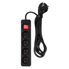   Hálózati elosztó, kapcsolós, 4 aljzat, 1.5m, 3x1.5mm2 kábel, fekete