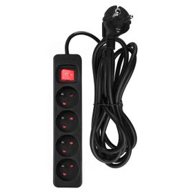   Hálózati elosztó, kapcsolós, 4 aljzat, 3m, 3x1.5mm2 kábel, fekete