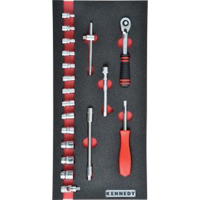   Kennedy Pro - 19PC METRIKUS  KEN-GRIP 1/4" DUGÓKULCS KÉSZLET SZIVACSBAN M1832