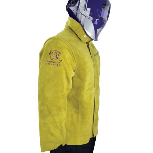 Panther hegesztőkabát, vastag, erősített kevlár varrás, hasított marha, sárga, méret: XL
