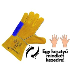   Panther MIG hegesztőkesztyű, megfordítható, marhabőr, 11-es, sárga/lila (jobbkezes és balkezes)