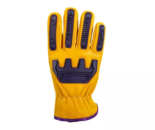 Panther sofőr kesztyű, tehénbőr, ütésvédőkkel lila/sárga 10-es