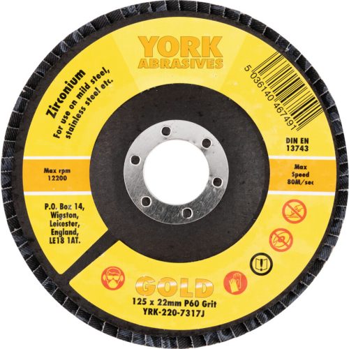 York - 125X22MM CIRKÓNIUM LAMELLÁS CSISZOLÓTÁRCSA ÜVEGSZÁLAS TÁNYÉRON P60