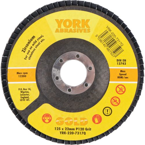 York - 125X22MM CIRKÓNIUM LAMELLÁS CSISZOLÓTÁRCSA ÜVEGSZÁLAS TÁNYÉRON P120