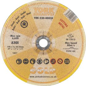 York Abrasives Gold - 230X3X22.23MM A30S DPC VÁGÓKORONG