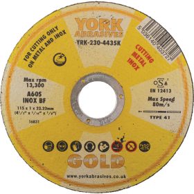   York Abrasives Gold - 115X1X22.23MM A60S INOX BF VÁGÓKORONG