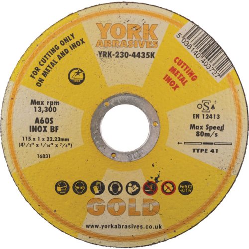 York Abrasives Gold - 115X1X22.23MM A60S INOX BF VÁGÓKORONG