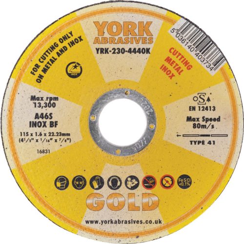York Abrasives Gold - 115X1.6X22.23MM A46S INOX BF VÁGÓKORONG