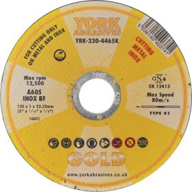   York Abrasives Gold - 125X1X22.23MM A60S INOX BF VÁGÓKORONG