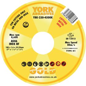   York Abrasives Gold - 180X1.6X22.23MM AS46 INOX BF VÁGÓKORONG