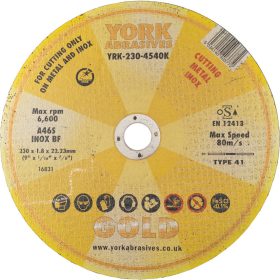   York Abrasives Gold - 230X1.8X22.23MM A46S INOX BF VÁGÓKORONG