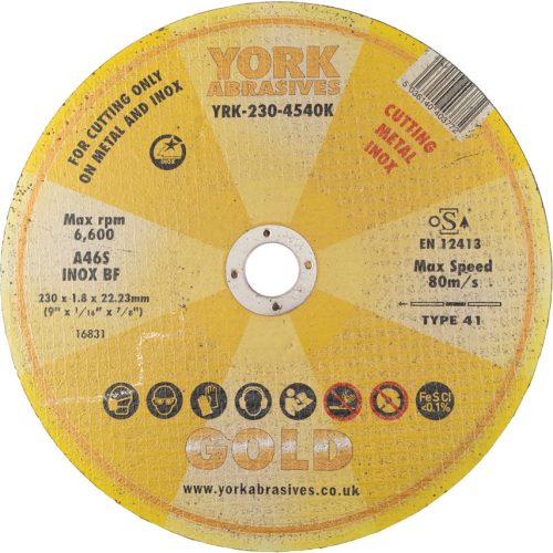 York Abrasives Gold - 230X1.8X22.23MM A46S INOX BF VÁGÓKORONG